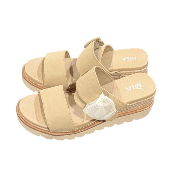 New MIA Orla Slip On Wedge Buckle Womens Chunky Tan Beige Sandals Size 11 - Picture 3 of 12